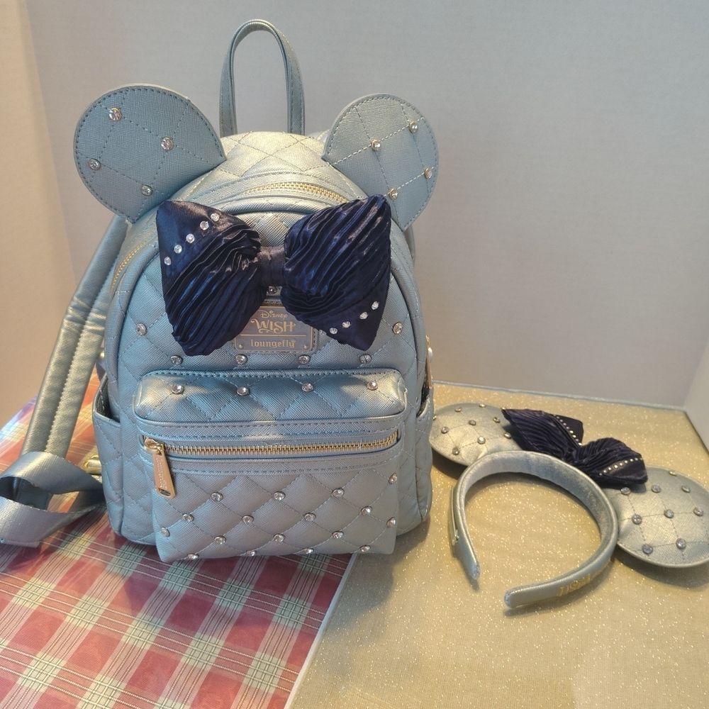 Loungefly Disney Wish Inaugural Sailing Quilted Backpack and Headband Set Silver